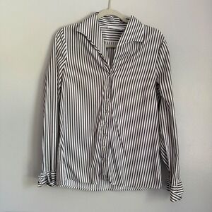 Anne Fontaine Naora Brown White Striped Cotton Button Down Blouse Size 42 French